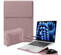 Niboow 13-14 Inch Protective Laptop Sleeve with Stand for MacBook Pro 14" 13" M5/M4/M3/M2/M1, MacBook Air 13.6", Matte PU Leather Laptop Sleeve Case Bag for HP/Dell/Lenovo/SurfaceLaptop - Pink