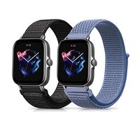 Niboow 20mm Strap Compatible with Amazfit T-Rex 3 Pro 44mm/Active 2/Active/GTS 4/GTS 4 Mini/GTS 3/GTS 2 Mini, Nylon Soft Watch Bands for Amazfit GTR Mini/Bip 3/Bip 3 Pro/Bip Lite/Bip U Pro -Black+Blue