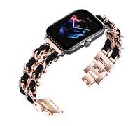 Niboow 20mm Strap for Amazfit GTR Mini/GTS 4/GTS 4 Mini/Bip 3 Pro/Bip 3/GTS 3/GTS 2 Mini, Metal Leather Watch Bands for Garmin Vivoactive 5/Venu Sq 2/Venu Sq 2 Music/Venu 2 Plus - Rose Gold/Black