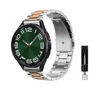 Niboow 20mm Strap for Samsung Galaxy Watch Watch 7/6 / 5/4 40mm 44mm / Watch FE 40mm / Watch 6 Classic 43mm 47mm, Metal Stainless Steel Watch Bands for Galaxy Watch 5 Pro 45mm - Silver Rose Gold