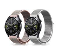 Niboow 22mm Strap for Huawei Watch GT 6/GT 6 Pro/GT 5/GT 5 Pro/GT 4/GT 3/GT 2 Pro (46mm), Nylon Soft Watch Bands for Huawei Watch5/Watch4/Watch3 Pro (46mm)/Watch4 Pro 48mm - Pink+White