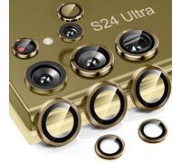 Niboow Camera Lens Protectors for Samsung Galaxy S24 Ultra 5G, Aluminum Alloy Tempered Glass Anti Scratch Camera Cover, Independent Lens Protectors Film for Samsung Galaxy S24 Ultra 5G - Gold