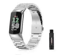 Niboow Strap Compatible with Fitbit Charge 6/Charge 5, Men Women Grace Metal Stainless Steel Watch Bands Compatible with Fitbit Charge 6/Charge 5 - Silver