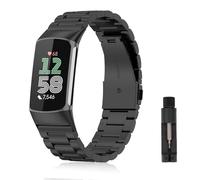 Niboow Strap Compatible with Fitbit Charge 6/Charge 5, Men Women Grace Metal Stainless Steel Watch Bands Compatible with Fitbit Charge 6/Charge 5 - Black