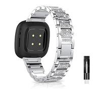 Niboow Strap Compatible with Fitbit Versa 3/Versa 4/Sense 2/Sense, Women Bling Diamond Rhinestones Stainless steel Metal Watch Bands Compatible with Fitbit Versa 3/Versa 4/Sense 2/Sense - Sliver