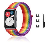 Niboow Strap Compatible with Huawei Watch Fit/Fit New/Fit Elegant/Fit SE, Nylon Breathable Watch Band Compatible with Huawei Watch Fit/Fit New/Fit Elegant/Fit Special Edition - Rainbow