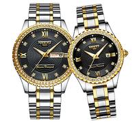 NIBOSI Watches for Couples Diamond Luxury Men and Women His and Hers Pair Watch Set Husband Wife Valentines Matching Wrist Watch Wedding Gifts Day Date Waterproof Quartz Analog, black, classic