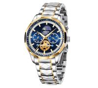 NIBOSI Watches for Men Quartz Analog Luminous Multifunction Business Classic Desiger Wrist Watch Stainless Steel Gold Silver Men's Watches Chronograph Waterproof Moon Phase Display, Gold Silver Blue