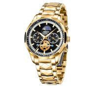 NIBOSI Watches for Men Quartz Analog Luminous Multifunction Business Classic Desiger Wrist Watch Stainless Steel Gold Silver Men's Watches Chronograph Waterproof Moon Phase Display, Gold Black