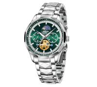 NIBOSI Watches for Men Quartz Analog Luminous Multifunction Business Classic Desiger Wrist Watch Stainless Steel Gold Silver Men's Watches Chronograph Waterproof Moon Phase Display, Silver Green