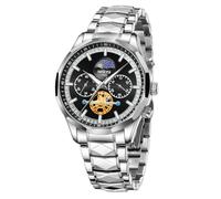 NIBOSI Watches for Men Quartz Analog Luminous Multifunction Business Classic Desiger Wrist Watch Stainless Steel Gold Silver Men's Watches Chronograph Waterproof Moon Phase Display, Silver Black