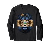 Nicaragua Flag Lion Face Majestic Animal Long Sleeve T-Shirt