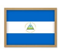 Nicaragua National Flag Vexillology World Flags Country Region Poster Artwork Framed Wall Art Print A4 Artery8 Light Oak One Size