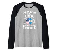 Nicaragua USA Heritage I May Live in The USA Raglan Baseball Tee