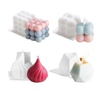 NICAVKIT 4Pcs Silicone Bubble Candle Molds Set for Candle Making,Bubble Cube Candle Mold, 3D Bubble Silicone Mold, Cake Mold for Soy Wax, Soap, DIY Scented Candle
