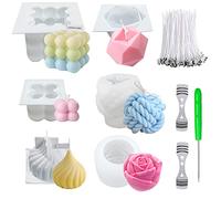 NICAVKIT 6Pcs Silicone Candle Molds Set for Candle Making, Yarn Ball Bubble Candle Mold, 3D Rose Silicone Mold, Cake Mold for Baking Desser, Silicone Mold for Soy Wax, Soap, DIY Scented Candle