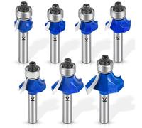 NICAVKIT 7-Piece Rounding Cutter Standard Round Cutter Set 8 mm Shank, Radius 2-3-4-5-6-8-10 mm Carbide Round Over Milling Cutter Bits Router Bits Edge Cutter for Woodworking