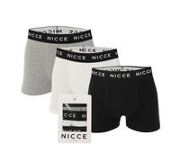 NICCE Mens Luzern 3 Pack Boxer Shorts in Black Grey White Cotton - Size X-Large