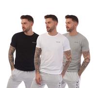 NICCE Mens Sully 3 Pack T-Shirts in Black Grey White Cotton - Size X-Large