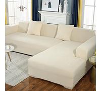NICCEN 2 piece Spandex Non Slip Sectional Couch Cover Super Stretch L Shape Sofa Cover Softness Sectional Sofa Cover Great for Kids & Pets -creamy-white-2 seater+2 seater