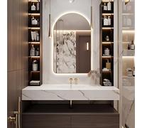 Niccy Arched LED Lighted Bathroom Mirror, 32x20 Inch Backlit Vanity Mirror with Lights Brushed Gold Framed Wall Mounted Mirrors with Dimmable 3 Color Shatterproof Arch Smart Fog Free Mirror