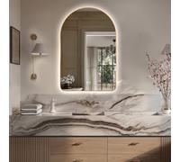 Niccy Arched LED Lighted Bathroom Mirror, 36x24 Inch Backlit Vanity Bathroom Mirror with Lights Brushed Gold Framed Wall Mounted Mirrors with Dimmable 3 Color Shatterproof Arch Smart Fog Free Mirror