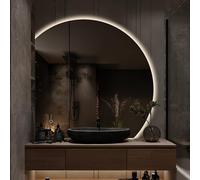 Niccy Half Moon LED Mirror for Bathroom, 28" Semi Backlit Frameless Makeup Mirror with Light, Anti-Fog, Shatter-Proof, 3 Colors, Smart Vanity Mirror