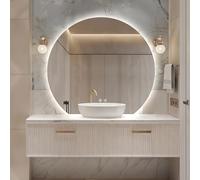 Niccy Half Moon Round LED Bathroom Mirror for Wall, 32" Irregular LED Mirror with Anti-Fog, 3-Color Adjustal, Dimmable, Semi Circle Frameless Makeup Mirror for Bathroom, Explosion-Proof