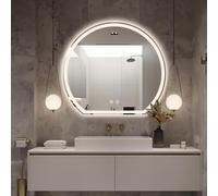 Niccy Half Moon Round LED Bathroom Mirror for Wall, Backlit/Front Lighted, 28" Irregular LED Mirror with Anti-Fog, Dimmable, Dimmable, Semi Circle Frameless Makeup Mirror for Bathroom, Explosion-Proof
