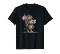Nice American Wild Hog with Flag in Military Look T-Shirt