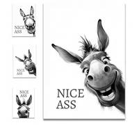 "Nice Ass!"Donkey Art - The Funniest Upgrade for Your Bathroom, Funny Nice Butt Wall Decor, Rustic Signs Black and White Canvas Artwork, Humor Animals Home Vintage Poster Pictures Unframed(#B,8x12in)