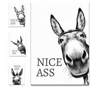 "Nice Ass!"Donkey Art - The Funniest Upgrade for Your Bathroom, Funny Nice Butt Wall Decor, Rustic Signs Black and White Canvas Artwork, Humor Animals Home Vintage Poster Pictures Unframed(#A,12x16in)