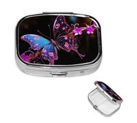 Nice Butterfly Pill Case with Mirror Retro 2 Compartment Pill Box Small Pill Organizer for Purse or Pocket Decorative Metal Medicine Vitamin Organizer Unique Gifts