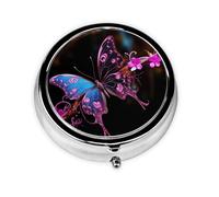 Nice Butterfly Pill Case with Mirror Retro 3 Compartment Pill Box Small Pill Organizer for Purse or Pocket Decorative Metal Medicine Vitamin Organizer Unique Gifts