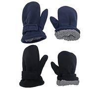 N'Ice Caps Baby Toddler Mittens Kids 2 Pairs Fleece Gloves Winter Warm Sherpa Lined, Black/Navy Pack, 2-3 Years