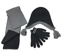 N'Ice Caps Kids Reversible Knitted Hat/Scarf/Magic Stretch Glove Accessory Set - black - 8-12 Years