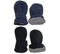 N'Ice Caps Little Kids Baby Easy-On Sherpa Lined Fleece Mittens - 2 Pair Pack, Black/Navy Pack - Infant No Thumbs, 6-18 Months