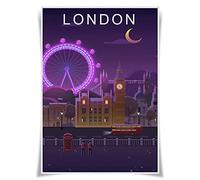 Nice Captain 100 Cities Night View Poster Famous Travel City Prints Travel Poster Global Tourist Sites Poster Wall Art Home Decor (United Kingdom London)