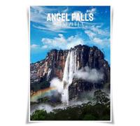 Nice Captain 100 Global Attractions Poster City Landmarks Illustration Print Travel Poster A3 (Venezuela- Angel Falls)