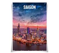 Nice Captain City Skyline Poster World City Night Scene Illustration A3 Prints Oil Painting Style Wall Decor (Vietnam - Saigon)