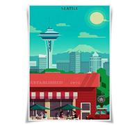 Nice Captain Travel Posters Famous Tourist Sites Prints A3 Size Wall Art Home Decor (America Seattle)