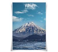 Nice Captain Volcano Poster Travel Landscape Poster A3 Fabric Print Oil Painting Style Wall Decor (Volcano of Fire - Guatemala)