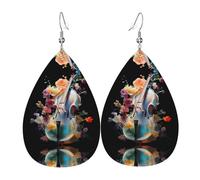 Nice cello Pattern leather earrings | Water drop-shaped printed earrings, suitable for daily/party/dating scenes