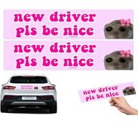 Nice Driver Car Sticker, New Driver Please Be Nice, New Driver Pls Be Nice for New Driver Sign, 22x6.8 cm Cat Bumper Stickers Decals, Bumper Funny Sticker for Car (2PCS)