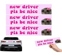 Nice Driver Car Sticker, New Driver Please Be Nice, New Driver Pls Be Nice for New Driver Sign, 22x6.8 cm Cat Bumper Stickers Decals, Bumper Funny Sticker for Car (3PCS)