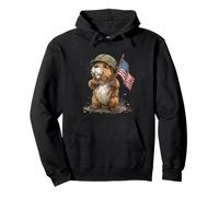Nice Fighting Bear with Military Helmet Costume Pullover Hoodie