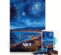 Nice, France︰ Starry Night Cityscape 1000 Piece Jigsaws for Adults Mind Exercise Toy Quiet Fun Design Assembly Thoughtful Gift (38x26cm)