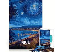 Nice, France︰ Starry Night Cityscape Jigsaw Puzzle for Adults 1000 Pieces Smart Play Toy Indoor Play Clean Cut Perfect Present (38x52cm)