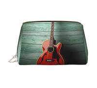 Nice Guitar Makeup Bag for Women Cosmetic Bags Leather Travel Makeup Case Organizer Waterproof Make up Pouch Open Flat Toiletry Bag Portable Storage Pouch for Travelling, Gold, One Size