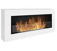 Nice-House Bio Fireplace Box 90 x 40 cm with Glass Panel 900 x 400 mm Bio-Ethanol Fireplace Wall Fireplace White A box-shaped bio-fireplace for hanging on the wall.